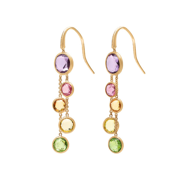 18K Yellow Gold Gemstone Two Strand Earrings, 1.8" - 1
