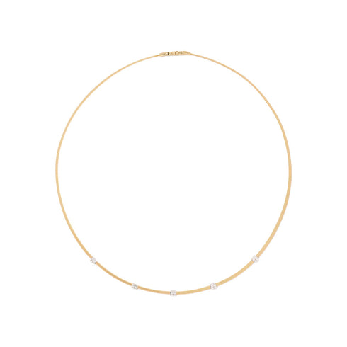 18K Yellow Gold Coil Necklace with Diamond Stations, 16.5" - 1