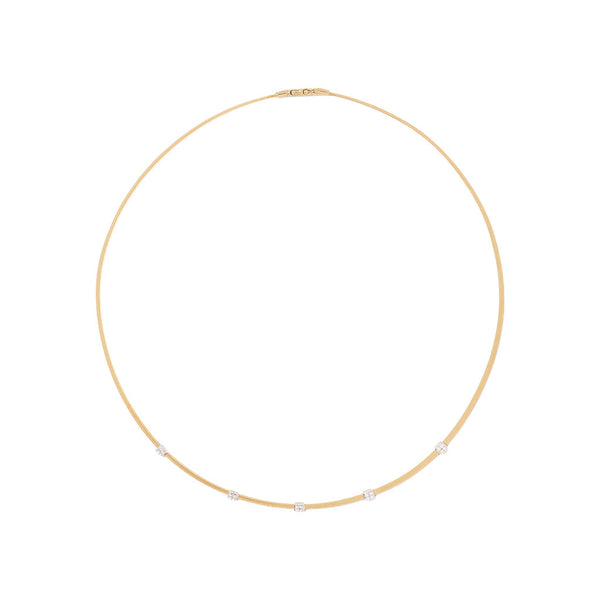 18K Yellow Gold Coil Necklace with Diamond Stations, 16.5" - 1