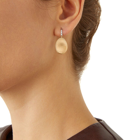 18K Yellow Gold Petal Earrings with Diamonds, 1.2" - 3