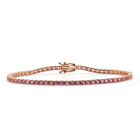 14k Gold & Pink Sapphire Tennis Bracelet - 4.21ct - 1