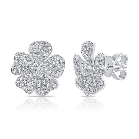 14k Gold & Diamond Flower Stud Earrings - 0.57ct - 1