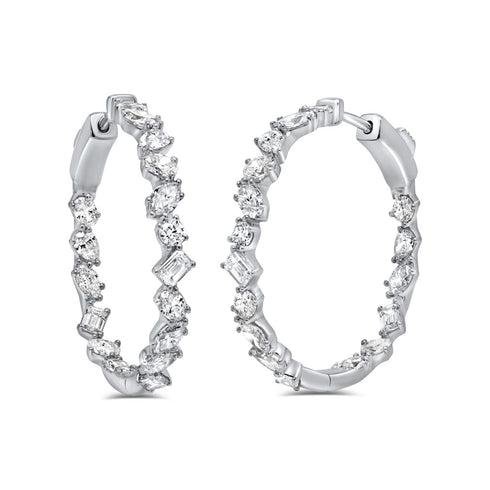 14K Gold & Fancy-Shape Diamond Hoop Earrings - 3.18ct - 2
