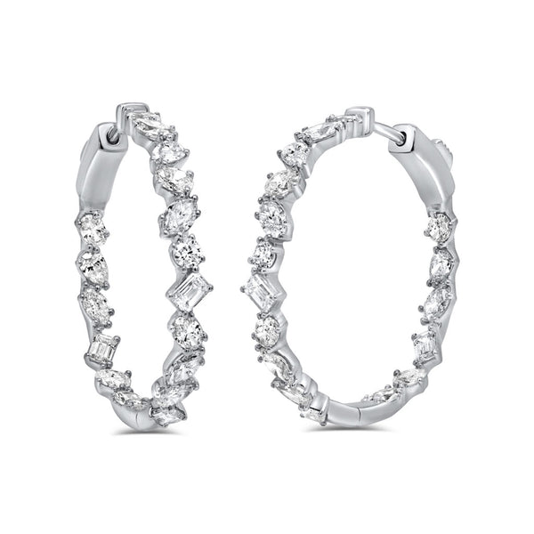 14K Gold & Fancy-Shape Diamond Hoop Earrings - 3.18ct - 2