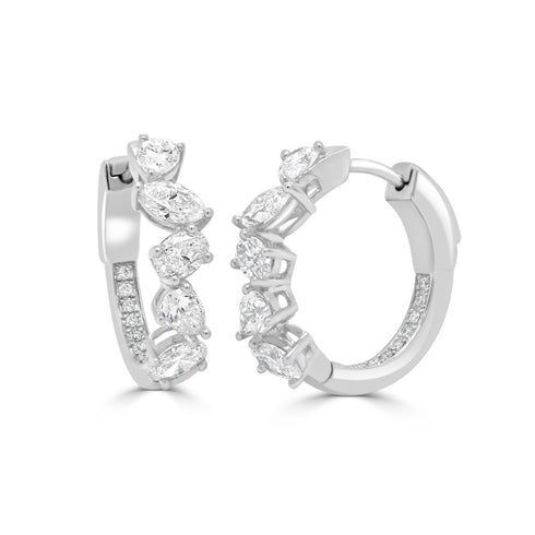 18K Gold Multi-Shape Diamond Hoop Earrings - 1.42ct - 2