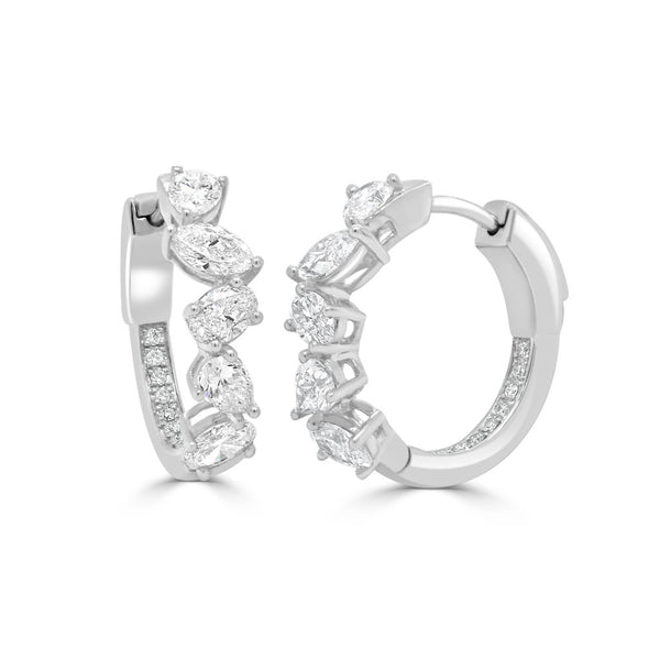 18K Gold Multi-Shape Diamond Hoop Earrings - 1.42ct - 2