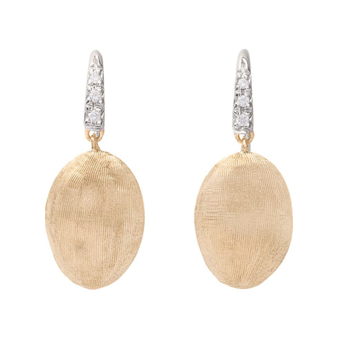 18K Yellow Gold Earrings with Diamonds, 1" - 1