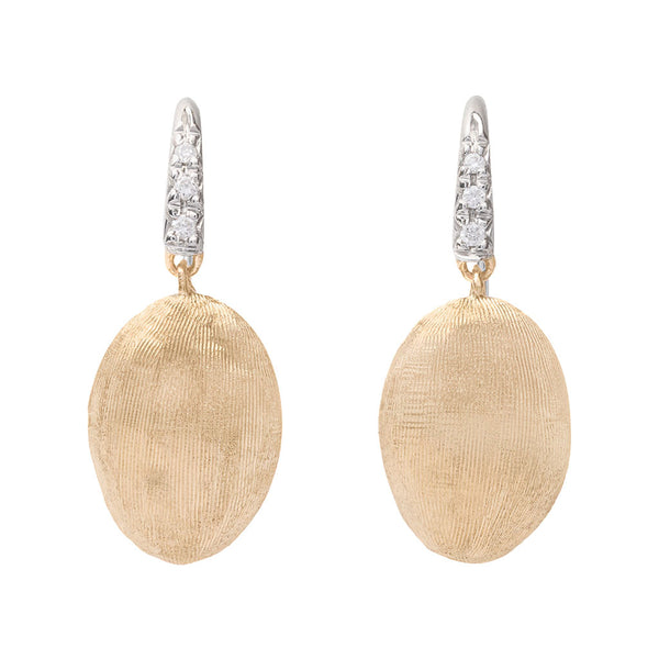 18K Yellow Gold Earrings with Diamonds, 1" - 1