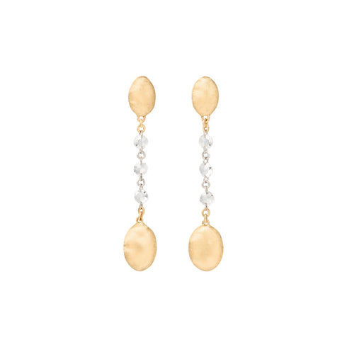 18K Yellow Gold Diamond Bean Earrings, 1.3" - 1