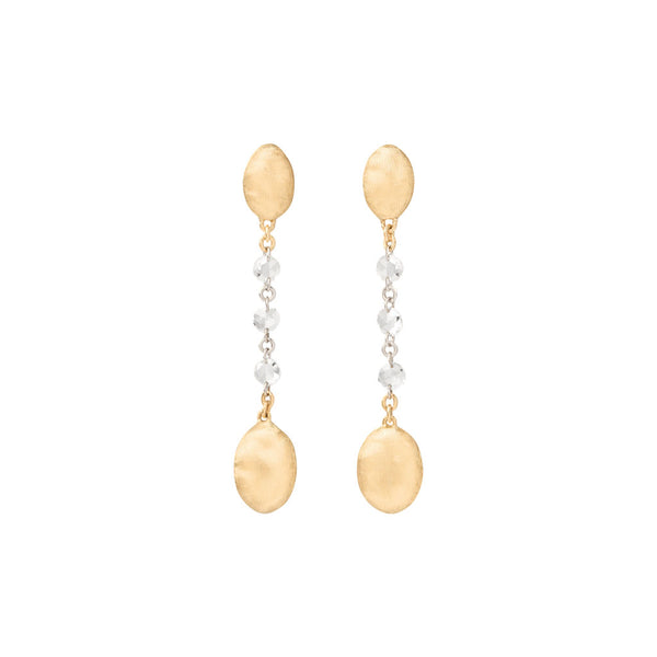 18K Yellow Gold Diamond Bean Earrings, 1.3" - 1