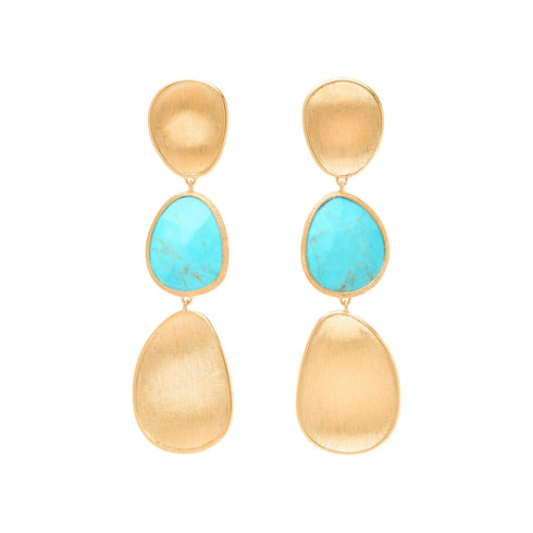 18K Yellow Gold Turquoise Earrings, 2.2" - 1