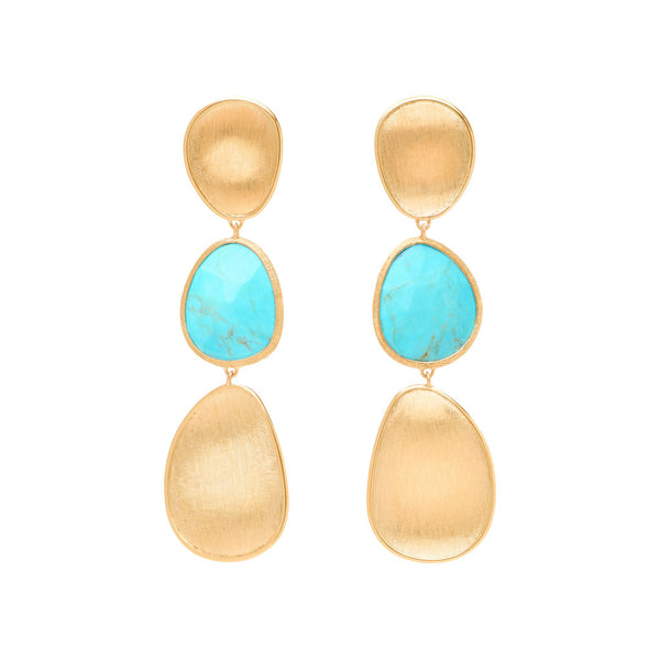 18K Yellow Gold Turquoise Earrings, 2.2" - 1
