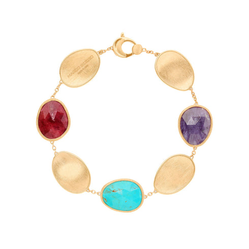 18K Yellow Gold Gemstone and Petal Bracelet, 7.25" - 1