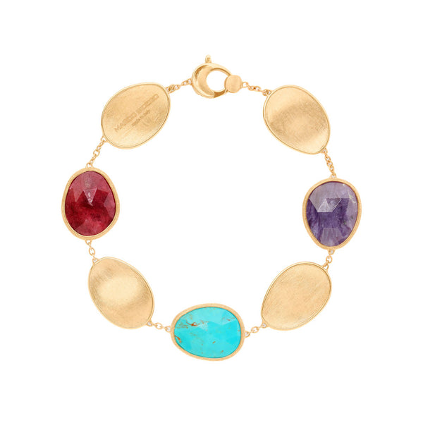 18K Yellow Gold Gemstone and Petal Bracelet, 7.25" - 1