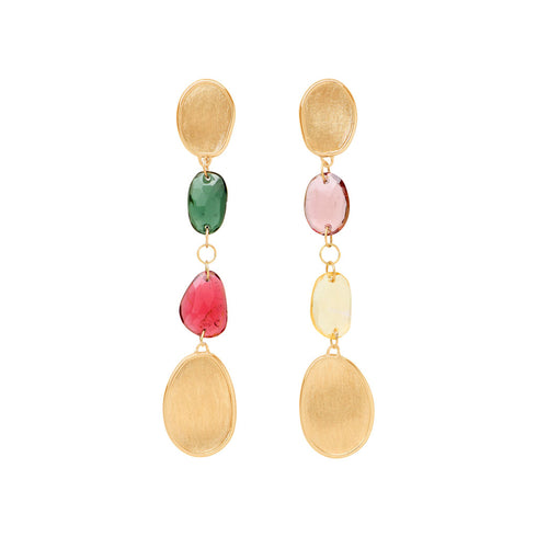 18K Yellow Gold Tourmaline Earrings, 1.9" - 1