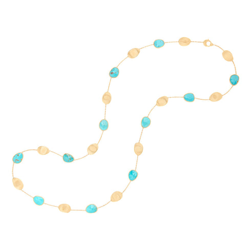 18K Yellow Gold Turquoise Petal Necklace, 36" - 1