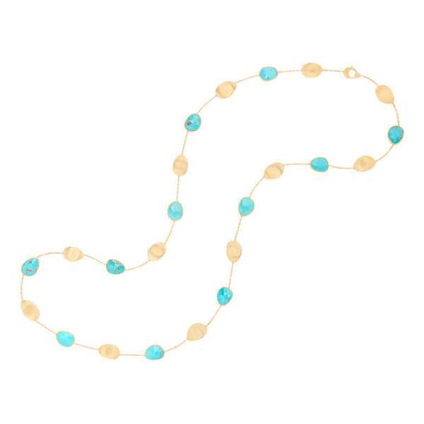 18K Yellow Gold Turquoise Petal Necklace, 36" - 1