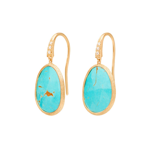 18K Yellow Gold Turquoise Earrings with Diamonds, 1" - 1
