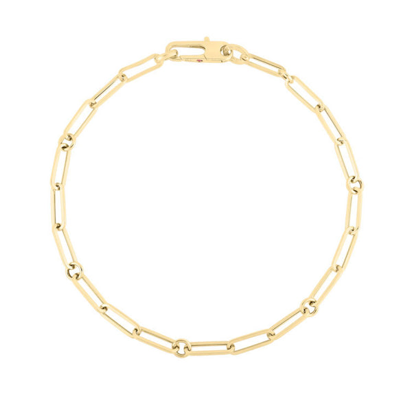 Designer Gold Paperclip And Round Link Chain Bracelet - 1