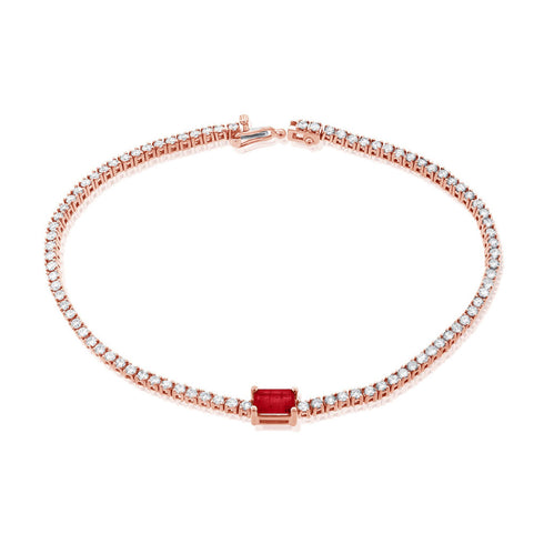 14k Gold Red Ruby & Diamond Tennis Bracelet - 2