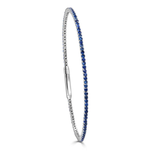 14K Gold & Blue Sapphire Flexible Eternity Bangle - 2.25ct - 2