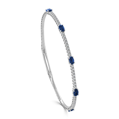 14K Gold Diamond & Sapphire Flexible Station Bangle - 0.38ct - 2