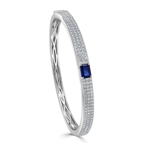 14K Gold Emerald-Cut Sapphire & Diamond Pave Bangle - 2