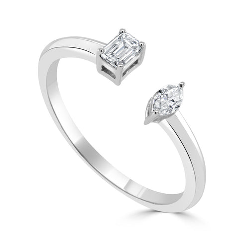 14k Gold Diamond Emerald-Cut & Marquise Open Ring - 0.22ct - 2