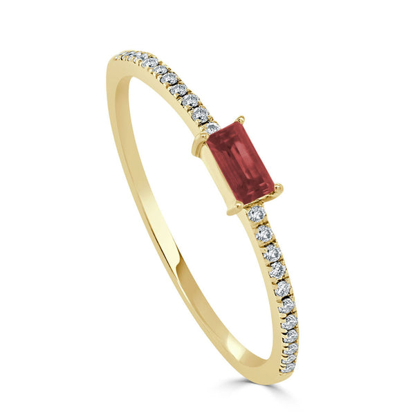 14k Gold & Ruby Baguette Stackable Ring - 2