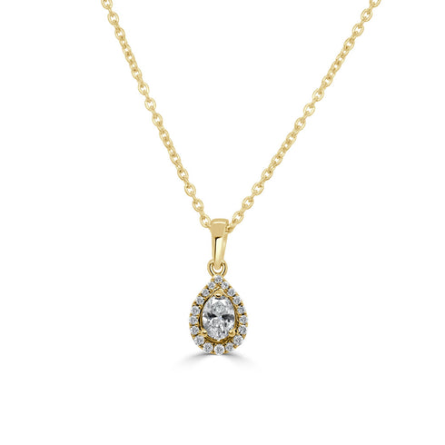 14K Gold Round and Oval Cut Diamond Pendant Necklace - 0.25ct - 2