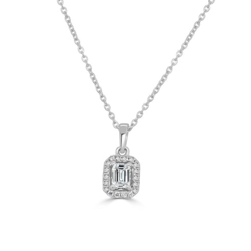 14k Gold Round and Emerald Cut Diamond Pendant Necklace - 0.25ct - 2