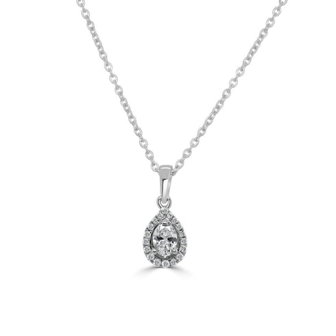 14K Gold Round & Oval Cut Diamond Pendant Necklace - 0.28ct - 2