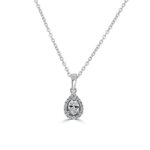 14K Gold Round and Oval Cut Diamond Pendant Necklace - 0.25ct - 1