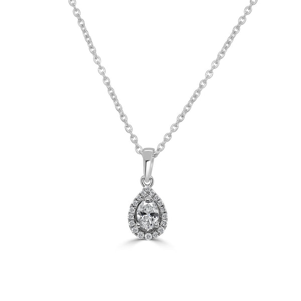 14K Gold Round and Oval Cut Diamond Pendant Necklace - 0.25ct - 1