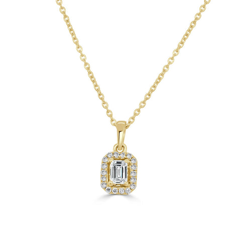 14k Gold Round and Emerald Cut Diamond Pendant Necklace - 0.25ct - 2