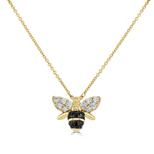 14k Gold Black & Diamond Bumble Bee Necklace - 0.77ct - 2