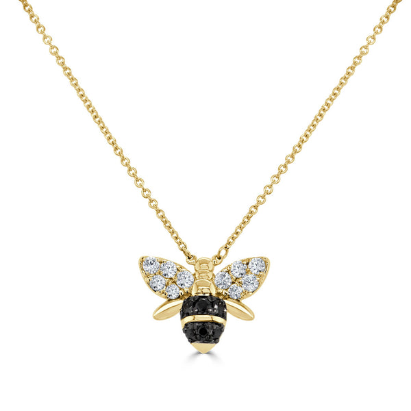 14k Gold Black & Diamond Bumble Bee Necklace - 0.77ct - 2