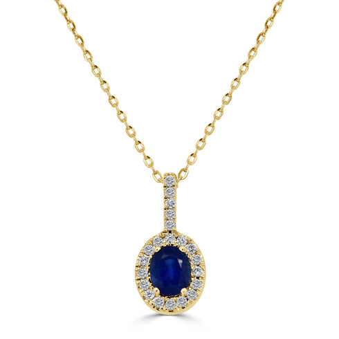14K Gold, Oval Sapphire & Diamond Pendant - 2