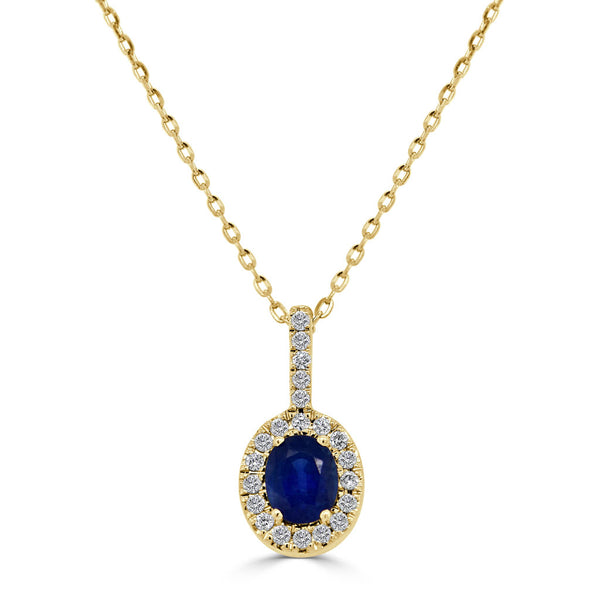 14K Gold, Oval Sapphire & Diamond Pendant - 2