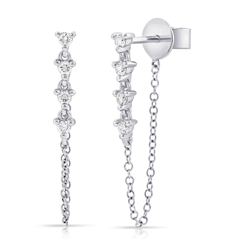 14k Gold & Diamond Stud Chain Earrings - 0.15ct - 2