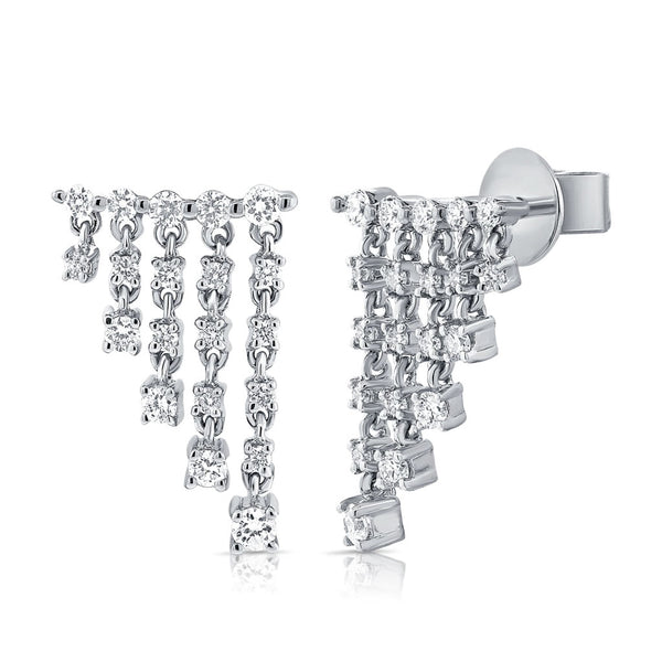 14K Gold & Diamond Dangle Ear Climber Earrings - 0.41ct - 2