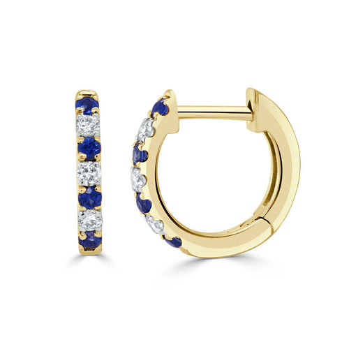14K Gold Diamond & Sapphire Alternating Huggie Earrings - 2