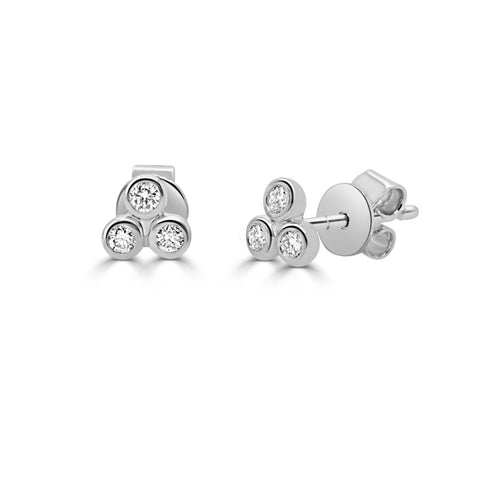 14K Gold & 3-Stone Bezel Stud - 0.13ct - 2
