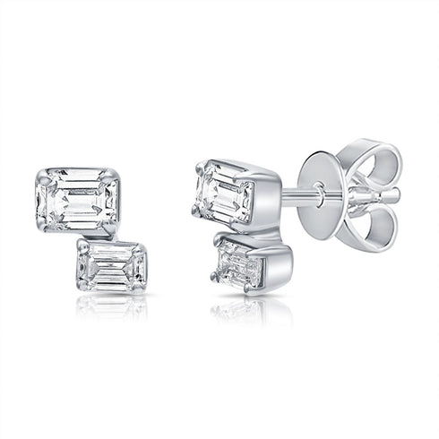 14K Gold Emerald Cut Two Stone Stud Earring - 0.74ct - 2