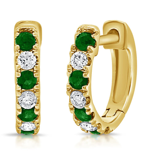 14K Gold Alternating Gemstone & Diamond Huggie Earrings - 2