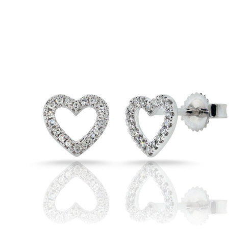 14k Gold & Diamond Open Heart Stud Earrings - 0.11ct - 1