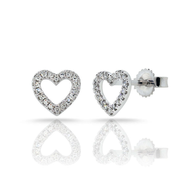 14k Gold & Diamond Open Heart Stud Earrings - 0.11ct - 1