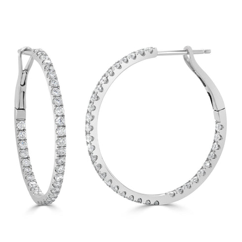 14k Gold & Diamond Hoop Earrings- 1.08 ct. - 2