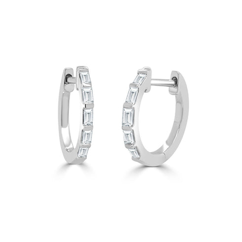 14k Gold & Baguette Diamond Huggie Earrings - 0.24ct - 2