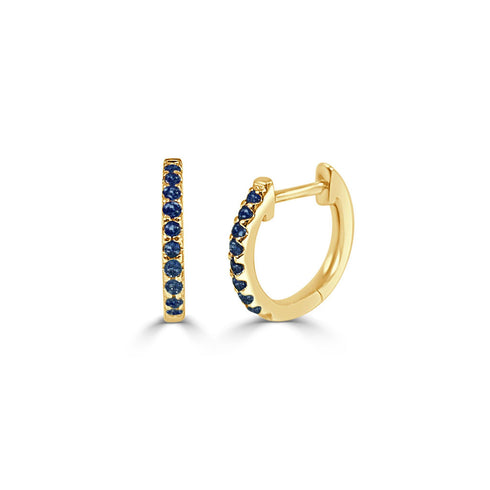 14K Gold & Blue Sapphire Huggie Earrings - 0.16ct - 2